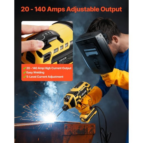 Portable Handheld Welding Machine, 20-140A Portable ARC Welder with 5-Level Current Adjustment & IGBT Inverter, 110V Handheld Stick Welder with Hot Start Function Fit for 1/16"-1/8" Welding Rods