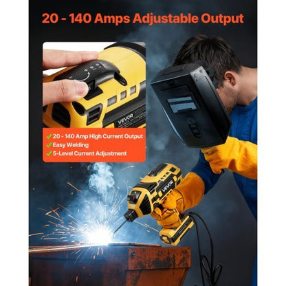 Portable Handheld Welding Machine, 20-140A Portable ARC Welder with 5-Level Current Adjustment & IGBT Inverter, 110V Handheld Stick Welder with Hot Start Function Fit for 1/16"-1/8" Welding Rods